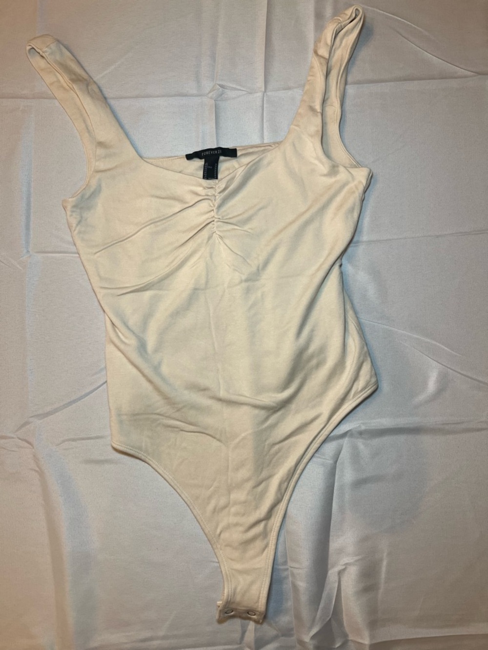 Forever 21 Cream Ruched Scoop Bodysuit